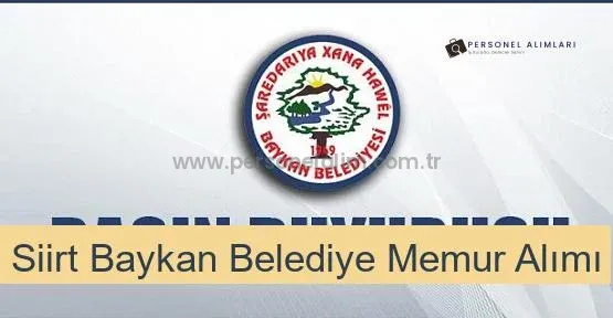 Siirt Baykan Belediyesi Personel Alımı 2025